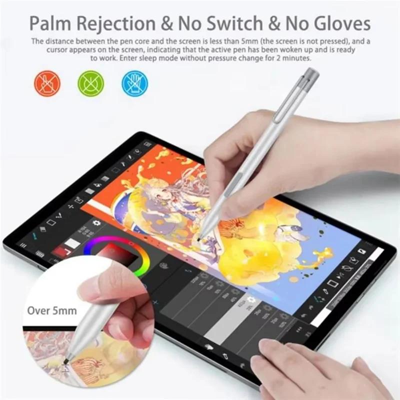 

L53A-Palm Rejection Stylus Pen 4096 Pressure Aluminum Touch Screen Pencil For Microsoft Surface Go Pro7/6/5/4/3 With Tip Sliver