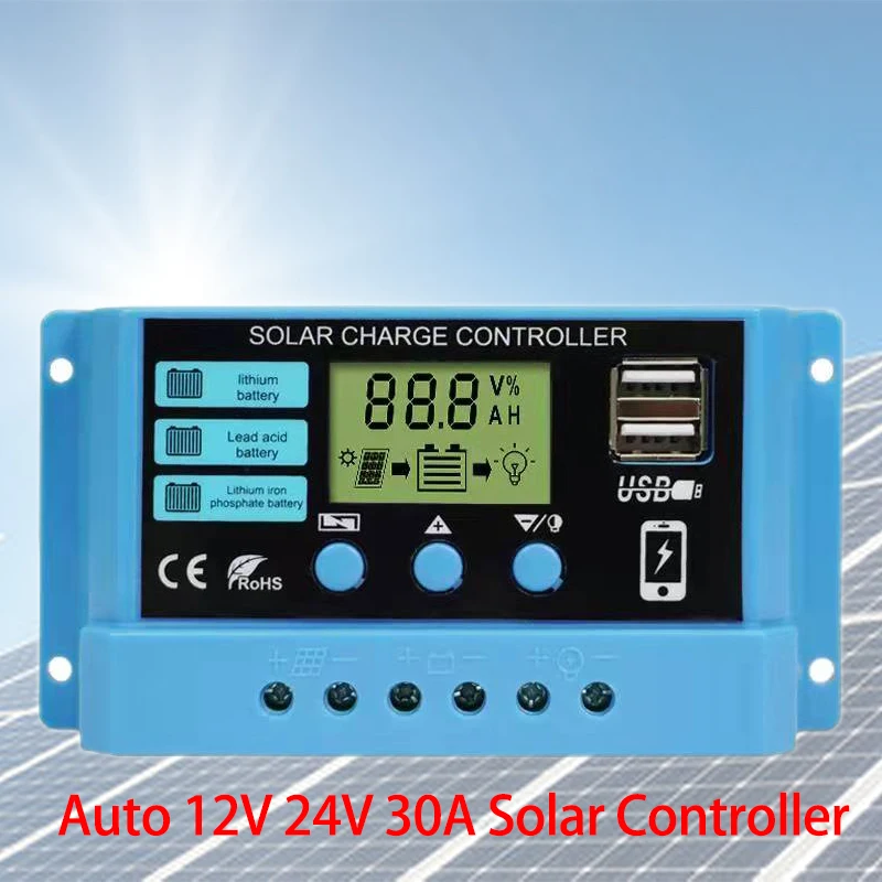 

PWM10A 20A 30A Solar Charge Controller 12V 24V Solar Panel Controller For 100W 200W 300W 400W Solar Panel For Lithium Lifepo4