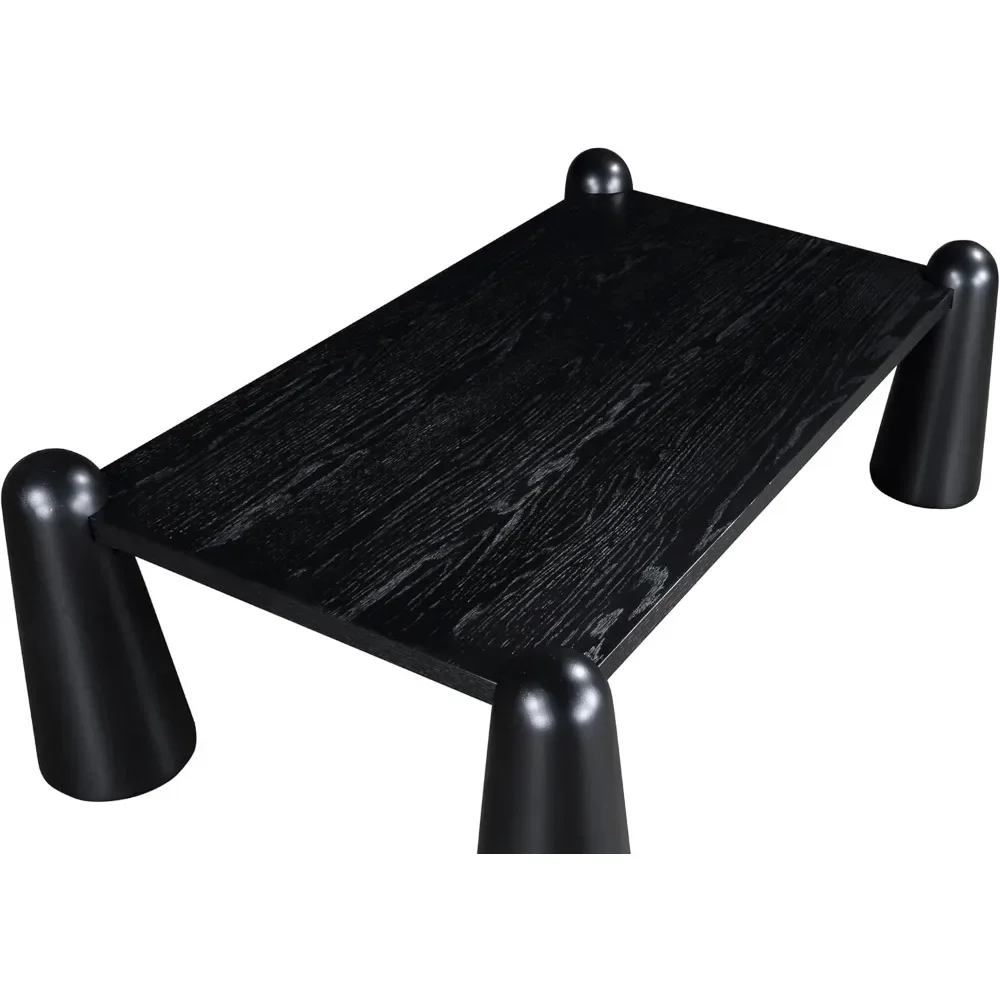 Mesa de centro Art Deco con acabado negro intenso, madera maciza, chapa de roble natural, 58,5" de ancho x 34,5" de profundidad x 17,5" de alto |