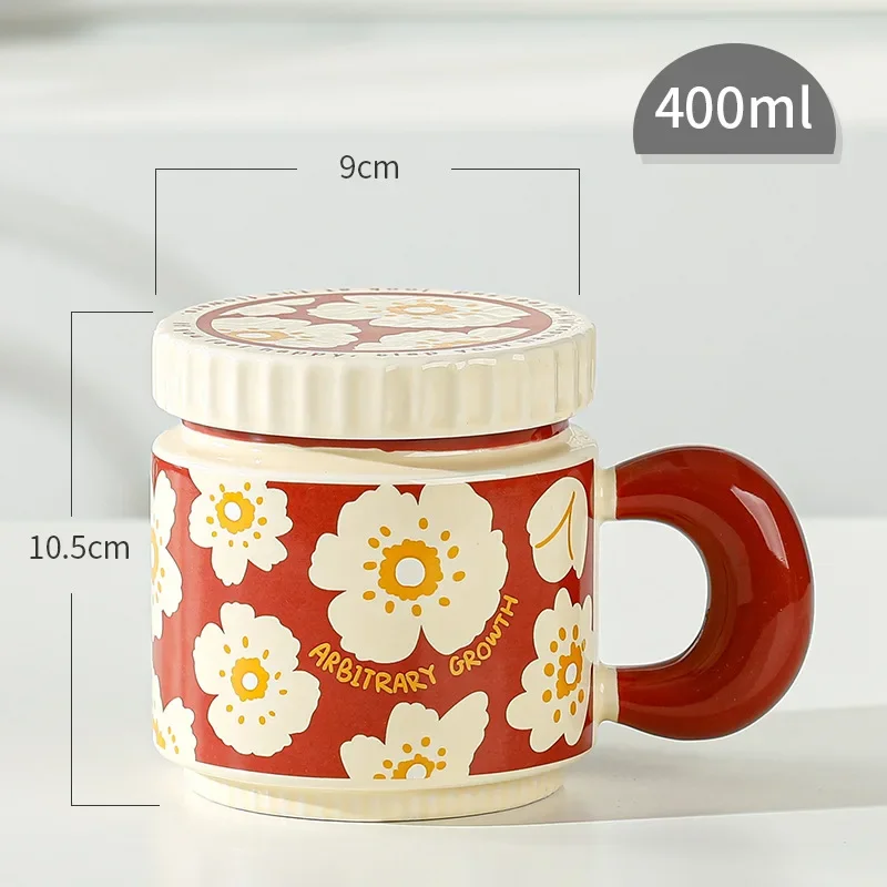 China-Chic Flower Covered Ceramic Mug, Large Capacity Imitation Enamel Gift Couple Cups, Breakfast Milk Coffee Mugs, Kawaii Cup 5