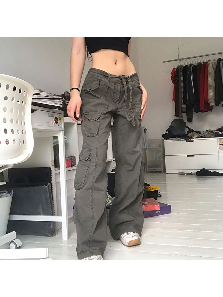 

Woman All-match Jeans Streetwear Denim Vintage Pants Casual Cargo Pants Multiple Pockets Tunic Trousers Low Waist Baggy Ins