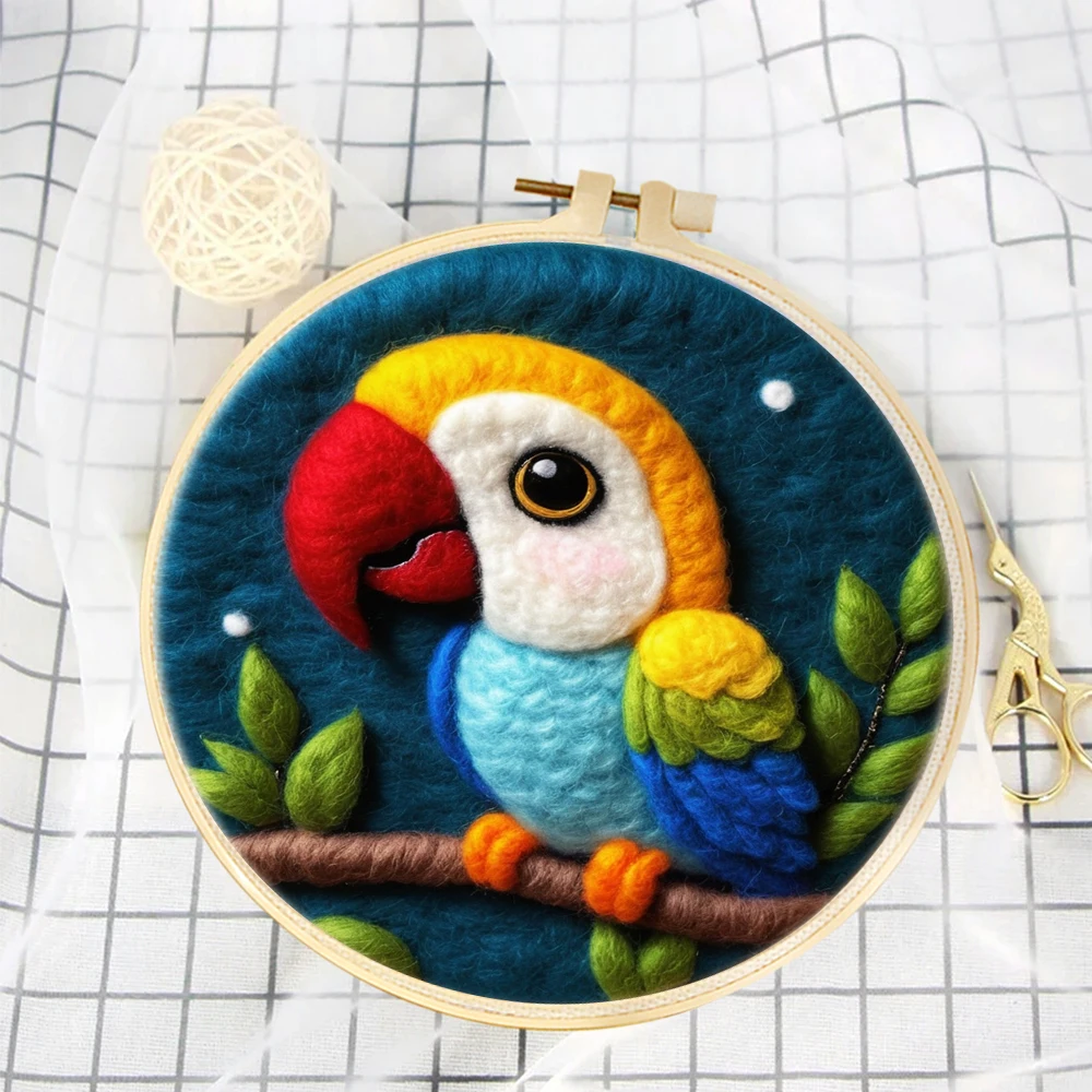 

Needle Felting Painting With Embroidery Kit For Beginner Parrot Animal DIY Wool Needle Felt Kit For Home Decors Crafts Gift