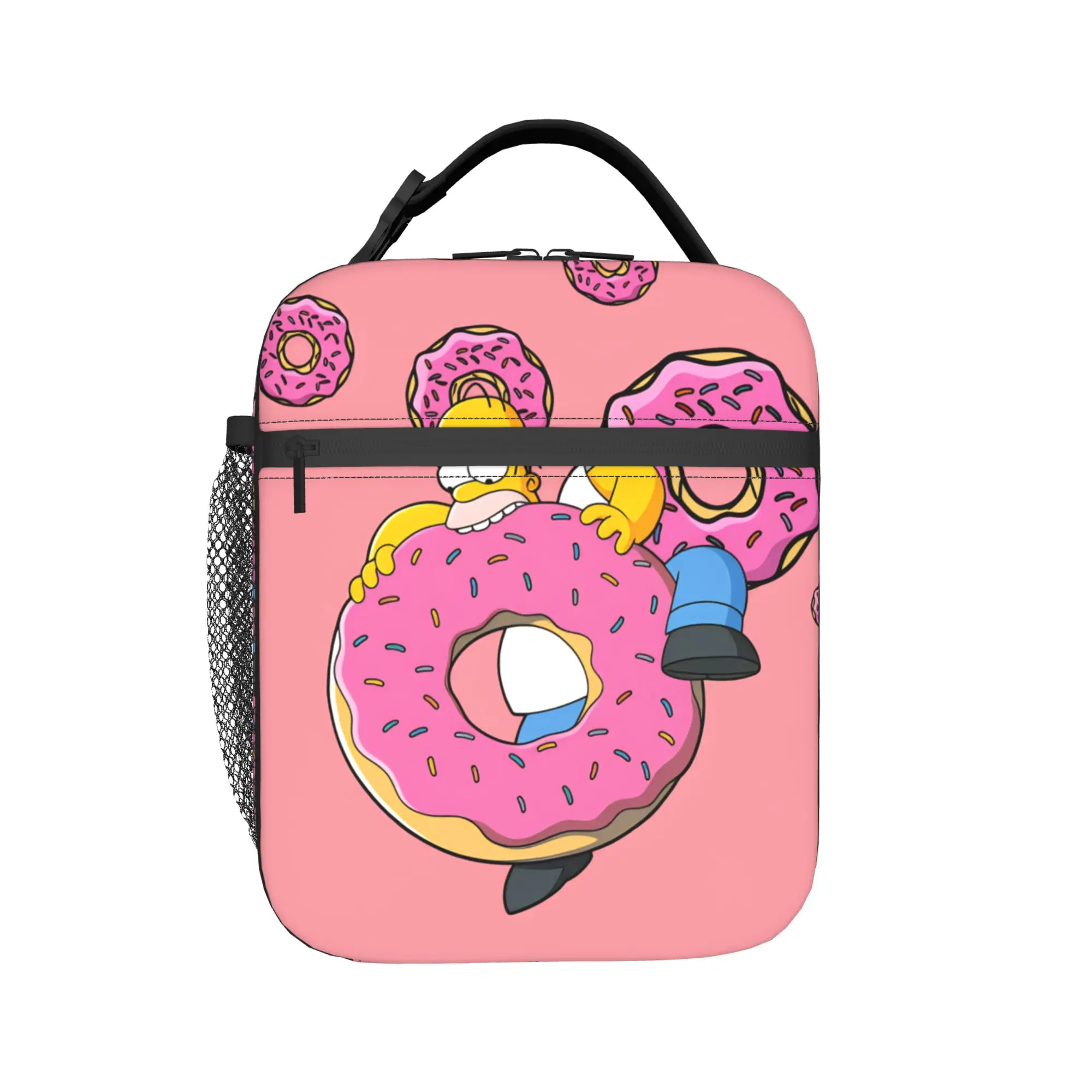 Homer S-Simpson Pink Donut Fun Lunch Bag Casual Lunch Box For Adult Outdoor Picnic Cooler Bag Waterproof Thermal Lunch Bags
