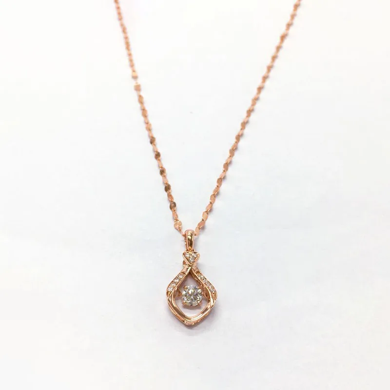 Classic 585 Purple Gold crystals Water droplets Necklace Fashion Plated 14K Rose Gold Geometric Pendant Wedding Jewelry