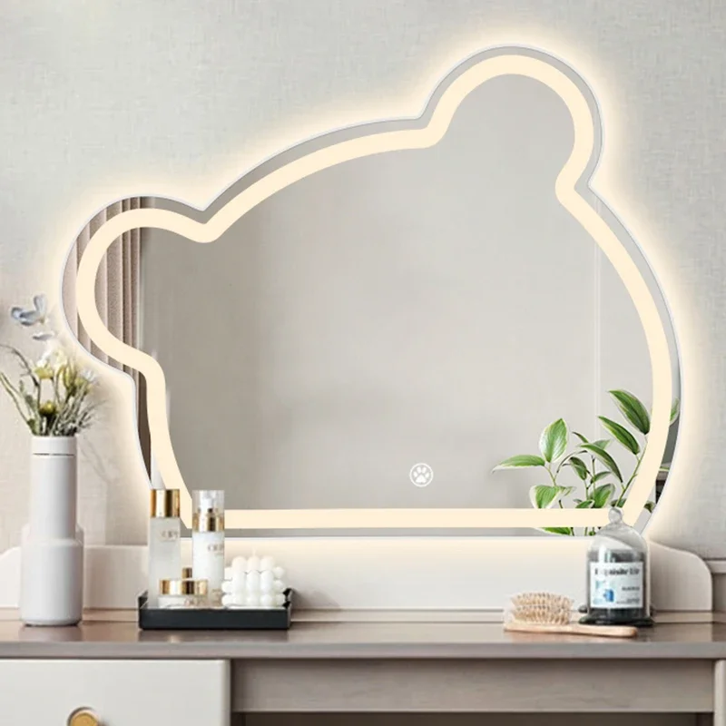 Crooked neck bear smart makeup mirror special-shaped bear led light vanity mirror girl makeup desktop bedroom ins wind mirror