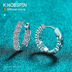 KNOBSPIN D VVS1 Full Moissanite Hoop Earring GRA Certified 925 Sterling Sliver Plated 18k Earrings for Women Party Gift Jewelry