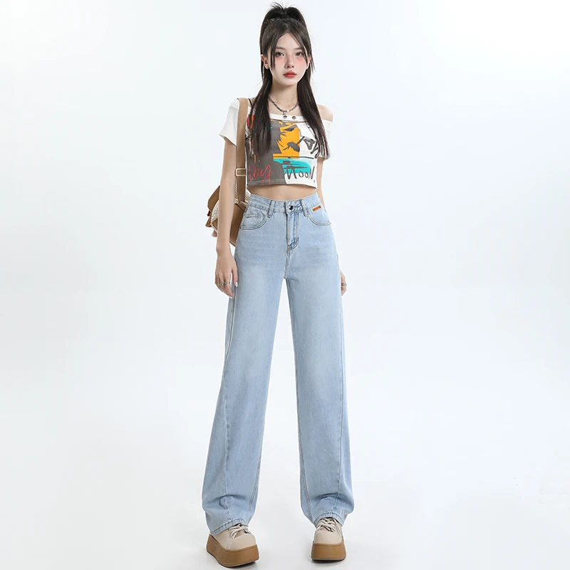 Jean Vintage taille haute pour femmes, ample, jambes larges, rétro, doux, extensible, pantalon évasé confortable, vêtements décontractés d'été