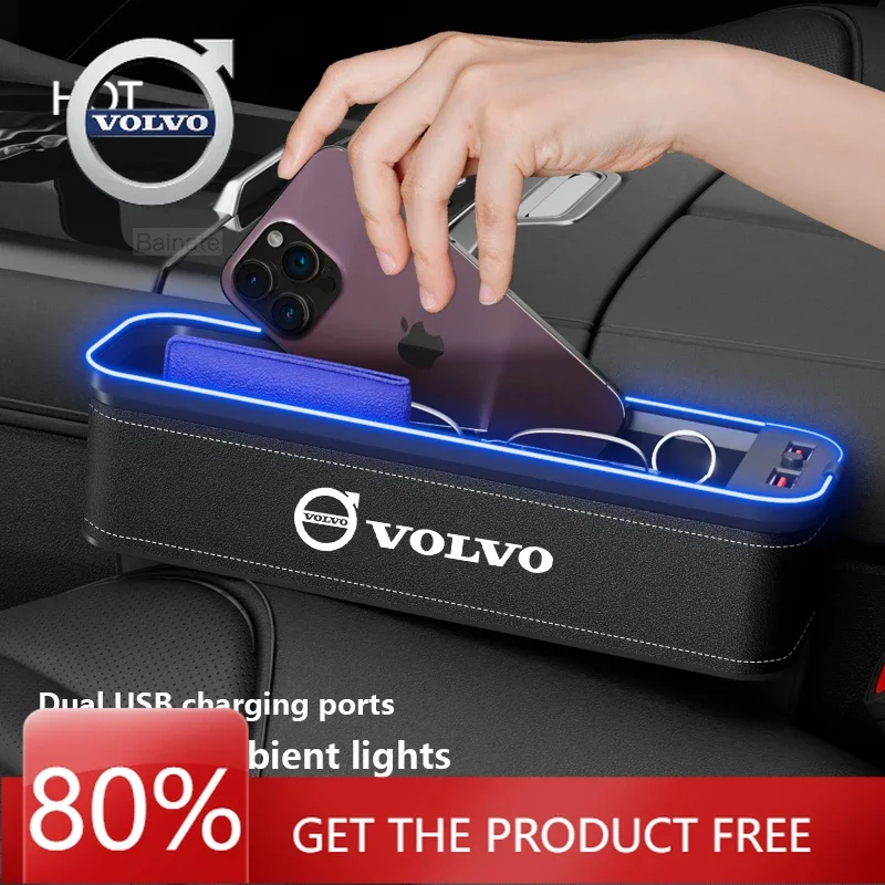Organizador de Asiento para Coche VOLVO 2026, Caja de Almacenamiento Multifuncional con Bolsillo para Volvo S60 S90 XC40 XC60 XC90 V60 V90, USB Ambi