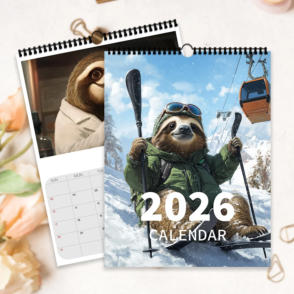 

1pc 2026 Hanging Calendar,Sloth Humanized Design,12 Beautiful Patterns,Wall Calendar,Perfect Gift for Birthdays, Christmas