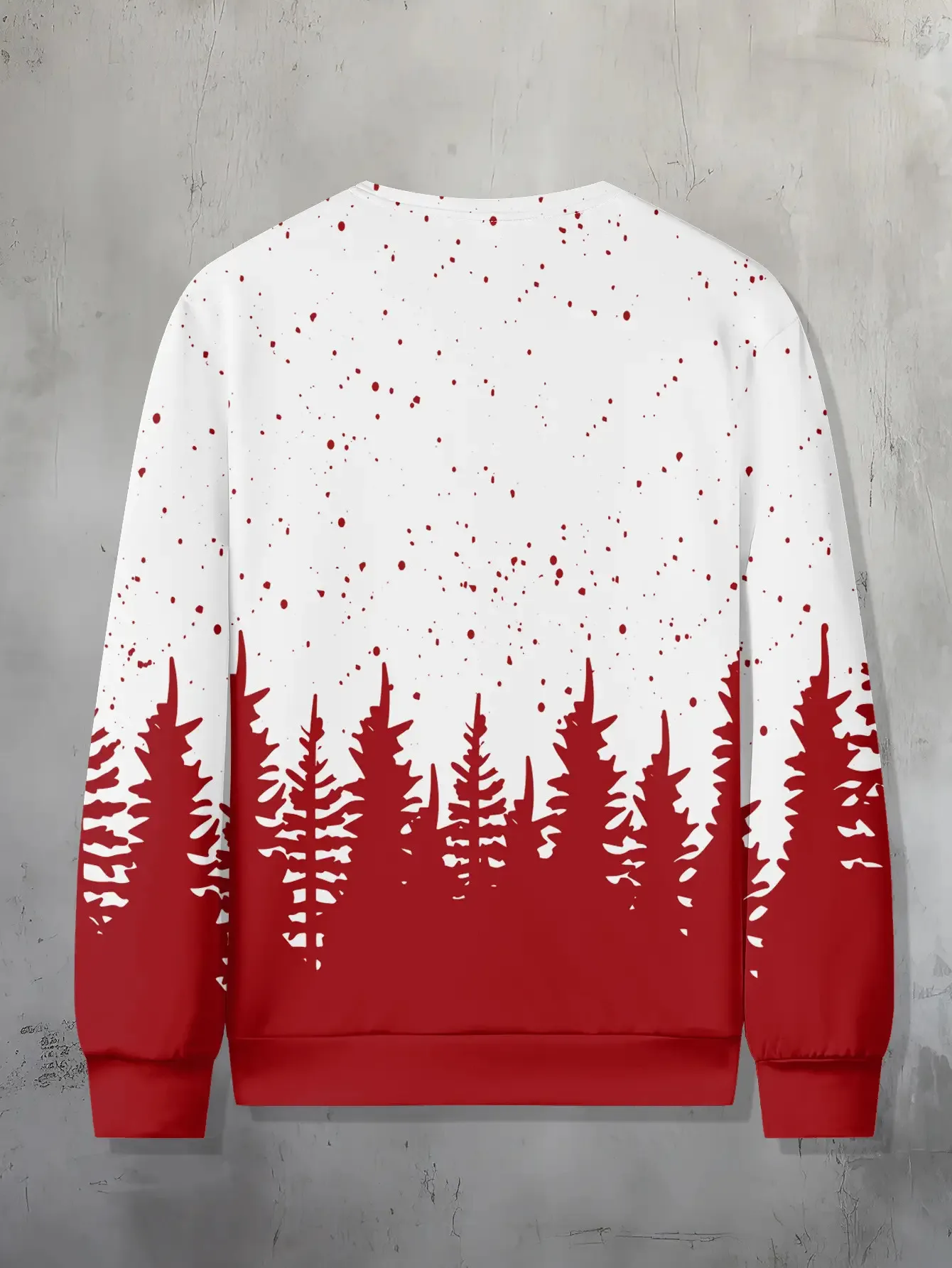 Men Crewneck Polyester Sweatshirt Red Pine Forest Splatter Snow Xmas Pullover