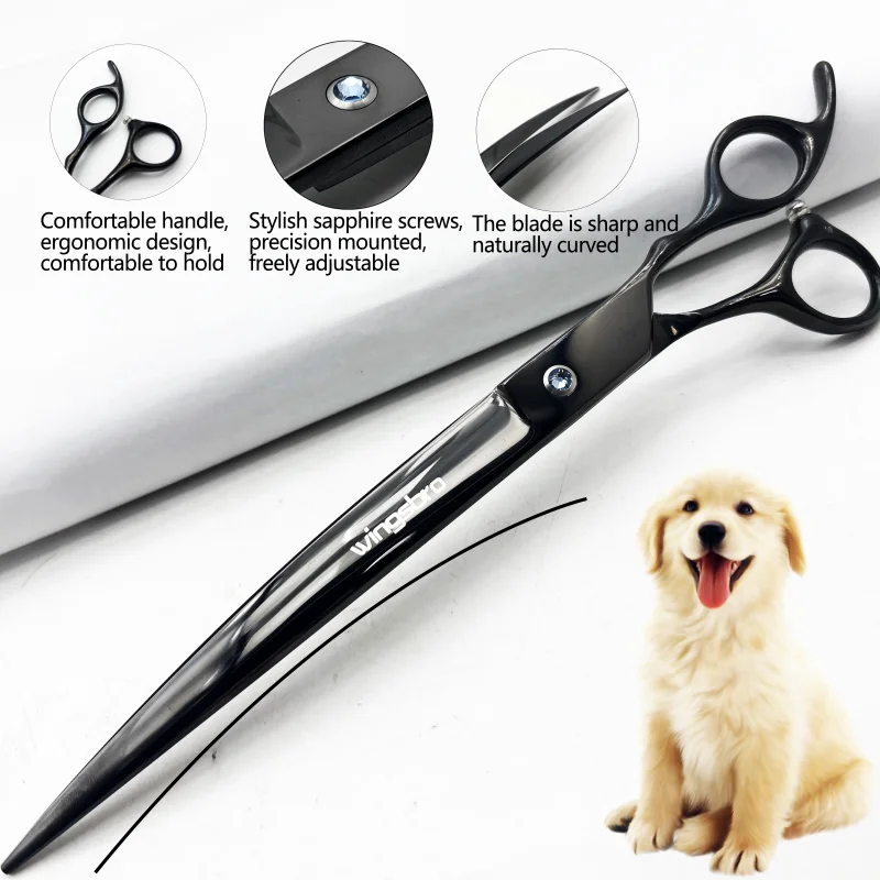 Wingsbro 9 Zoll Professionelle Tierpflegeschere, Tierhaarschere für Hunde, Gebogene Hundepflegeschere – Detail 4