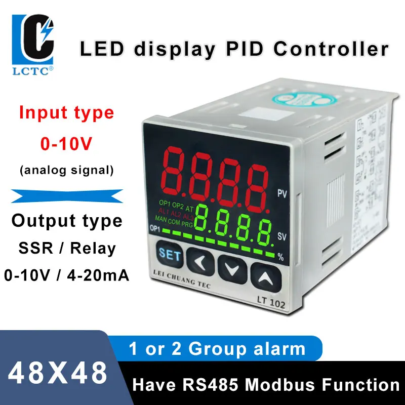 0-10V input LED display PID Temperature controller 48x48mm, SSR/Relay/4-20mA/0-10V output