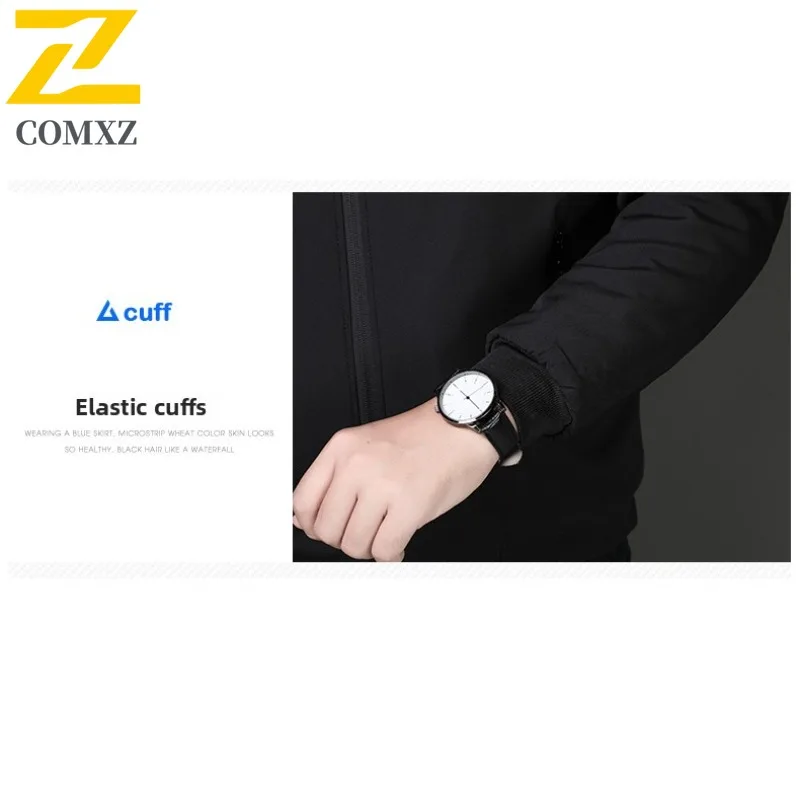 เสื้อแจ็คเก็ตผู้ชาย COMXZ Urban Adventure 2025 คอตั้ง สำหรับกิจกรรมกลางแจ้ง ผ้าหนา อุ่น สไตล์สตรีท สวมใส่สบาย เสื้อคลุมกันหนาว