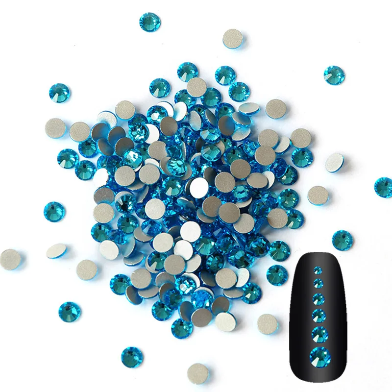 Aquamarin Glitzer Kristall Strasssteine SS3-SS50 Nicht-Hotfix Flache Rückseite für Nagelkunst, Kleidung, Handwerk, Dekorationen, Glänzendes Glas – Detail 1
