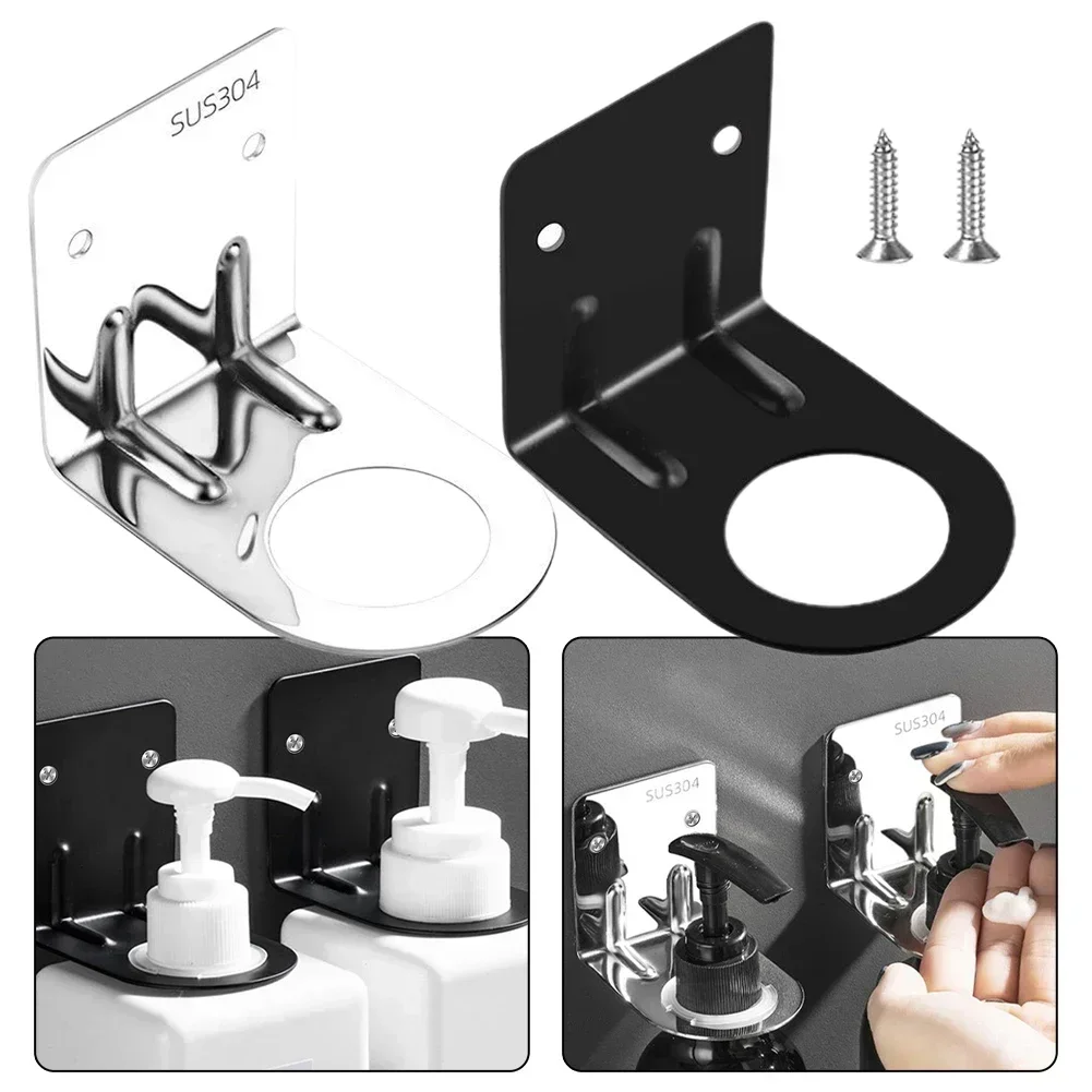 Universal - Soporte para botellas de gel de ducha Soporte para botellas de champú montado en la pared de acero inoxidable Gancho dispensador de jabón Color Plata, Negro