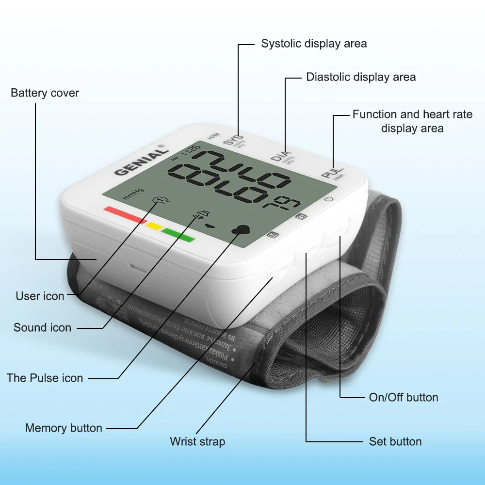 Wrist Blood Pressure Monitor Digital BP Monitor Rechargeable BP Machine with 2x99 Readings Memory Large LCD Display Voice