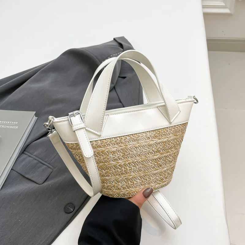 

Pu Leather Straw Shoulder Crossbody Bag Women 2025 New Summer Straw Handbag Small Tote Designer Beach Bag Travel Bolsos