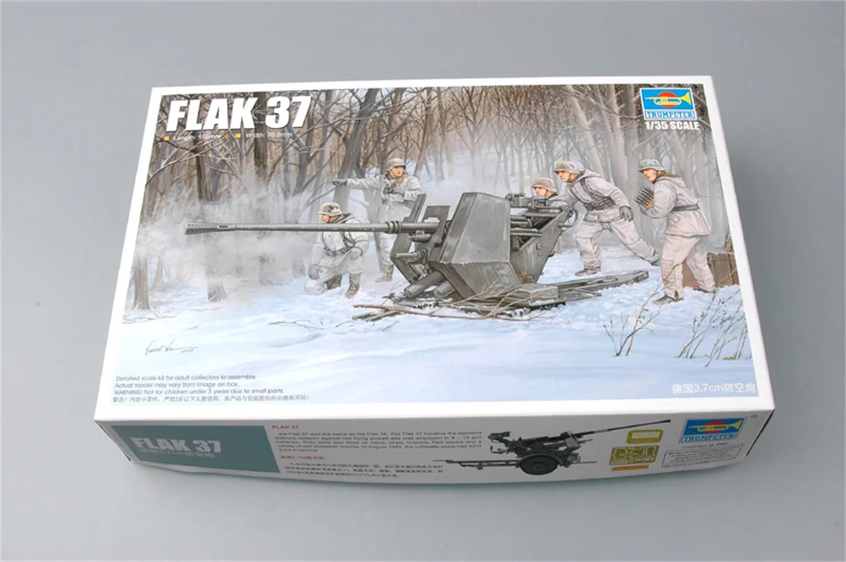 

Трубач, масштаб 1/35, немецкая военная пластиковая модель FLAK 37, модель в сборе # 02310