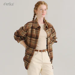 ARTKA 2024 Autumn New Women Shirt Fashion Vintage Plaid Thicken Shirts Long Sleeve Casual Loose Shirts Outerwear Female SA92546Q