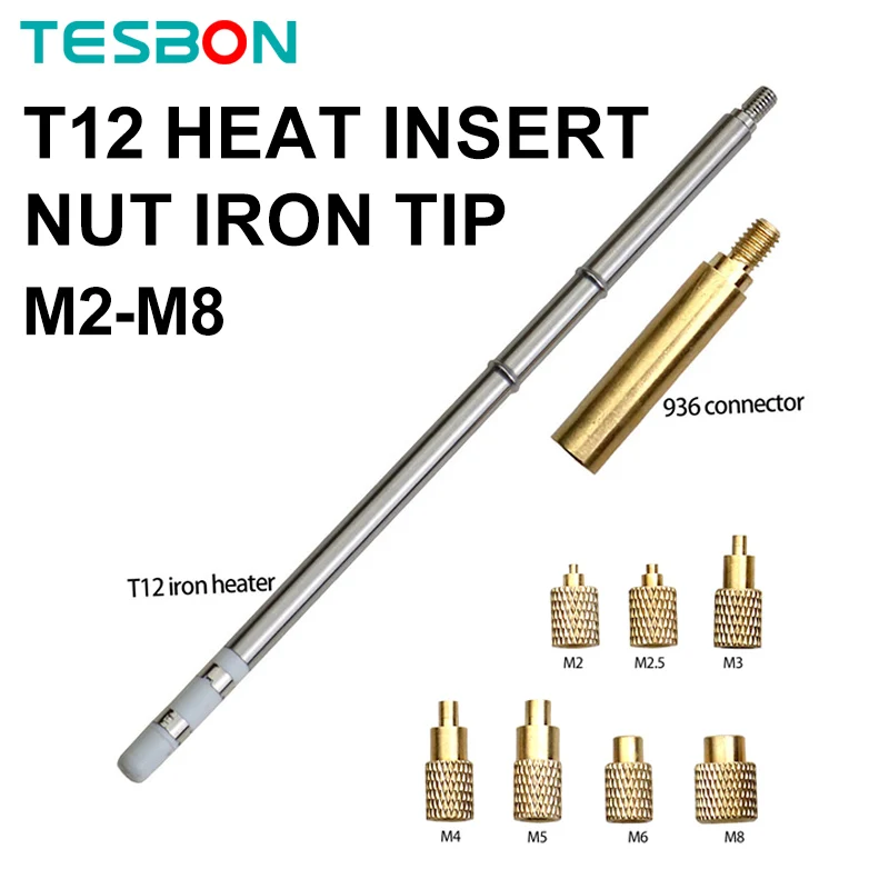 Peças impressas em 3d, porca de inserção térmica, ponta de ferro, cabeça de rosca interna, kit de inserção quente de latão para ferro de solda 936 t12