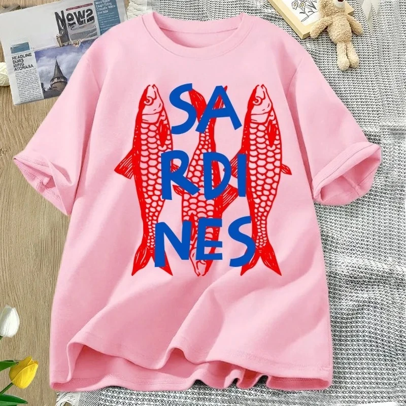 Camisetas de sardinas camisetas de pescado de moda camisetas casuales de manga corta camisetas de cuello redondo stil #3