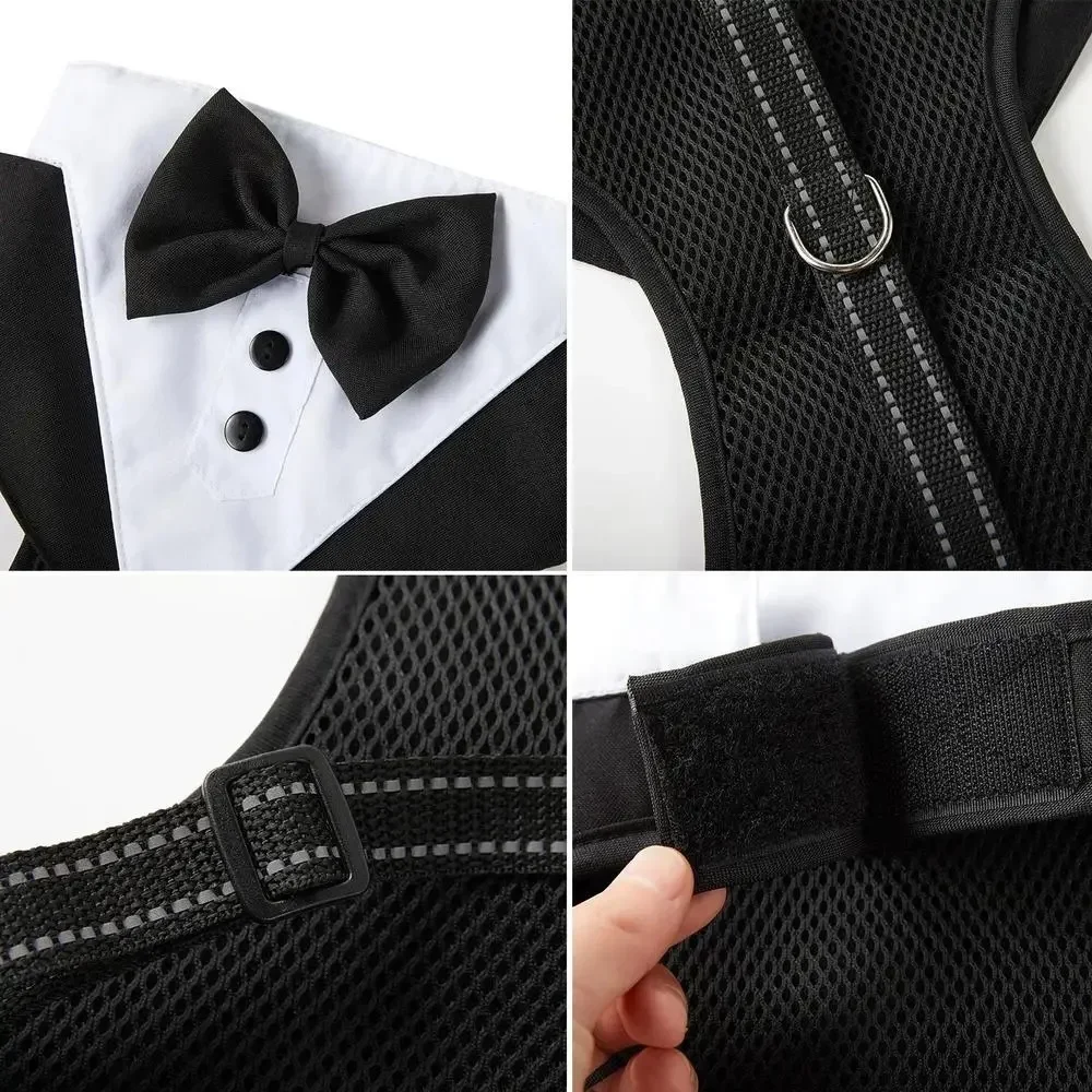 Adjustable Dog Tuxedo Harness Bow Tie 5
