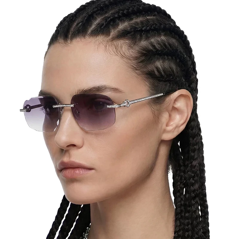 

Солнцезащитные очки без оправы с бриллиантовой инкрустацией для женщин, модные очки с диоптриями для мужчин, защитные квадратные очки для вождения с огранкой по краю для активного отдыха