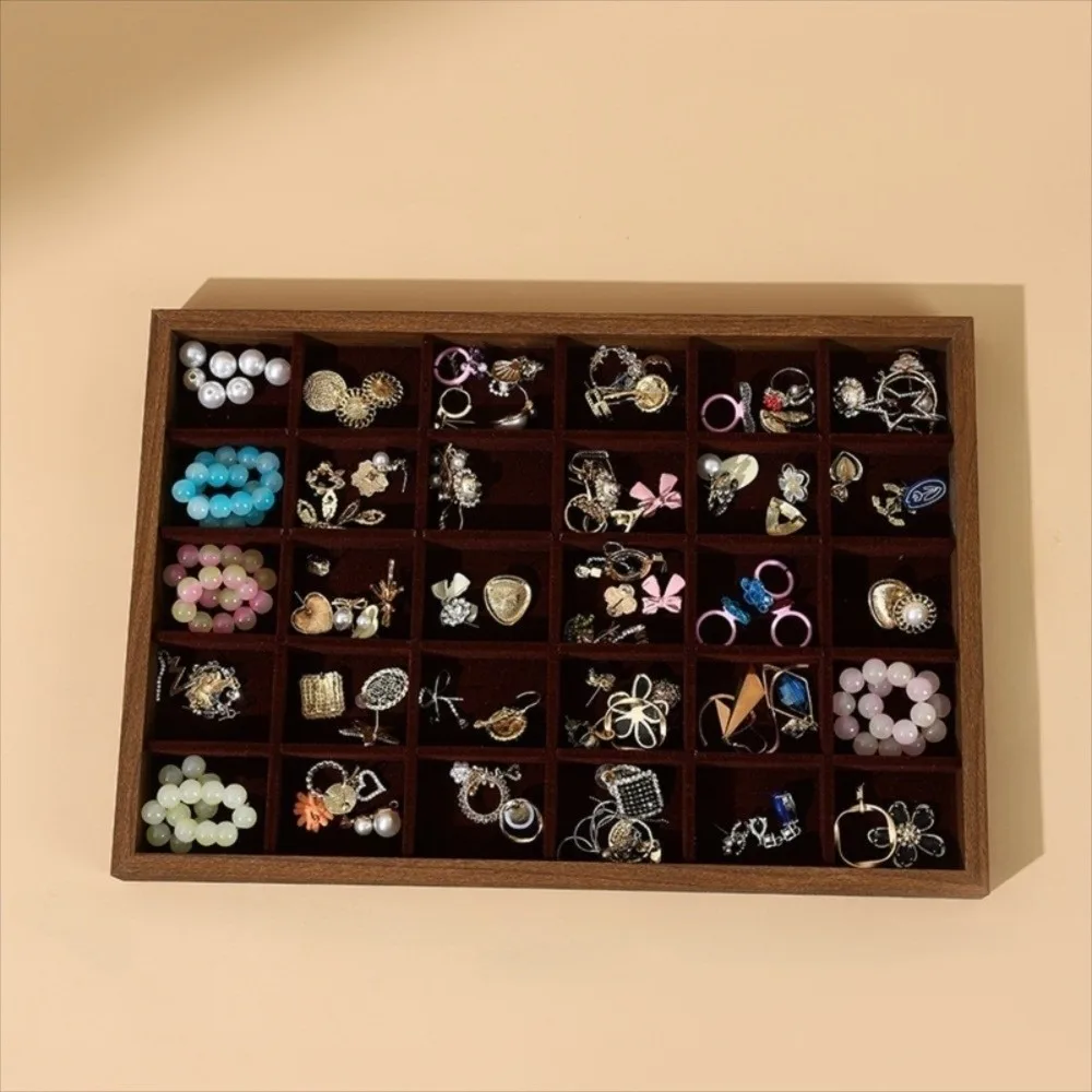 Stackable Jewelry Display Tray Multi Compartments Flat Bottom Wood Velvet Jewelry Pallet Space Saving Wear-resistant