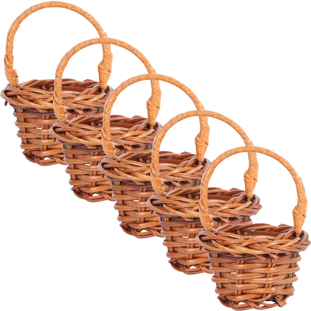 

5pcs Mini Woven Baskets ABS Material Home Decor Photo Props Kids Toy Pretend Play Tiny Basket Storage Accessories Bedroom Living