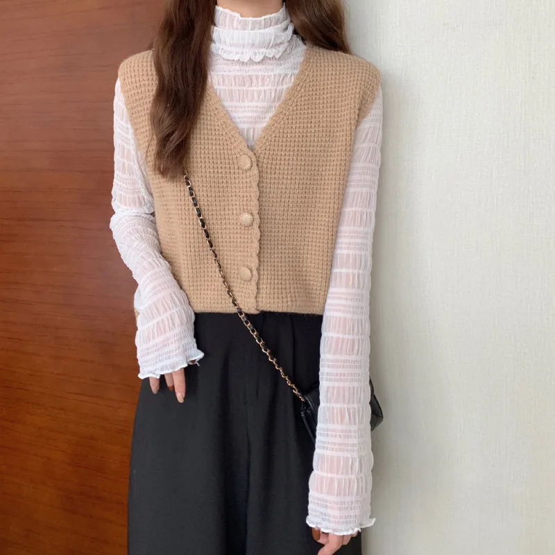 

2024 Autumn New Women's V-neck Knitted Cardigan Vest Short Loose Knitted Vest