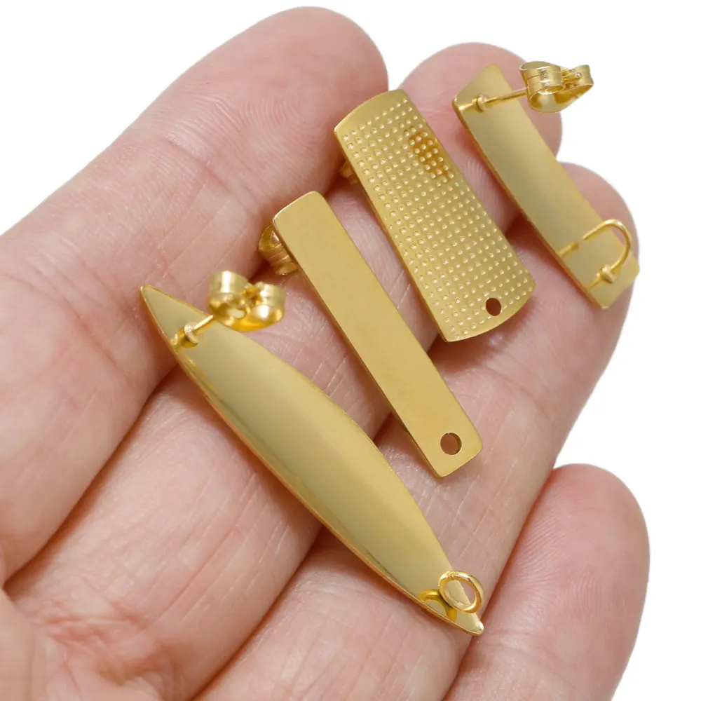 10Pcs Gold สีสแตนเลสรูปทรงเรขาคณิต Push-Back ต่างหูเม็ดกลมต่างหูการตั้งค่าผลการค้นหาเครื่องประดับ DIY ทำ