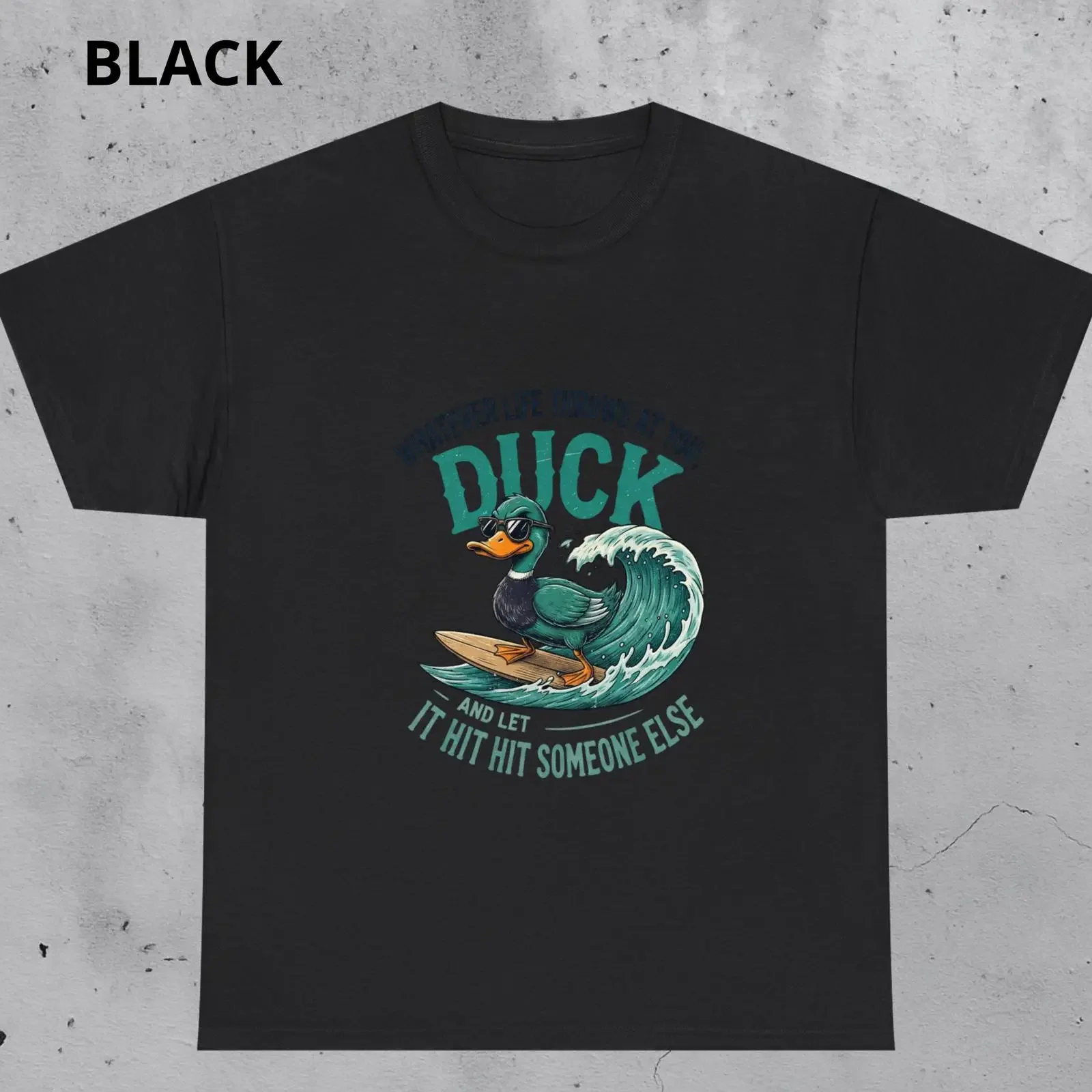 Surfing Duck T Shirt Funny Meme Whatever Life Throws At You vintage Washed Top For Everyday Wear Soft Unisex Casual