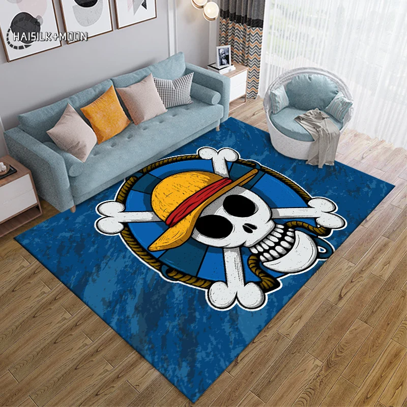 Japanese Anime ONE PIECE Logo Area Rug,Carpet for Living Room Bedroom Sofa Doormat Decoration,Non-slip Floor Bedroom Mat