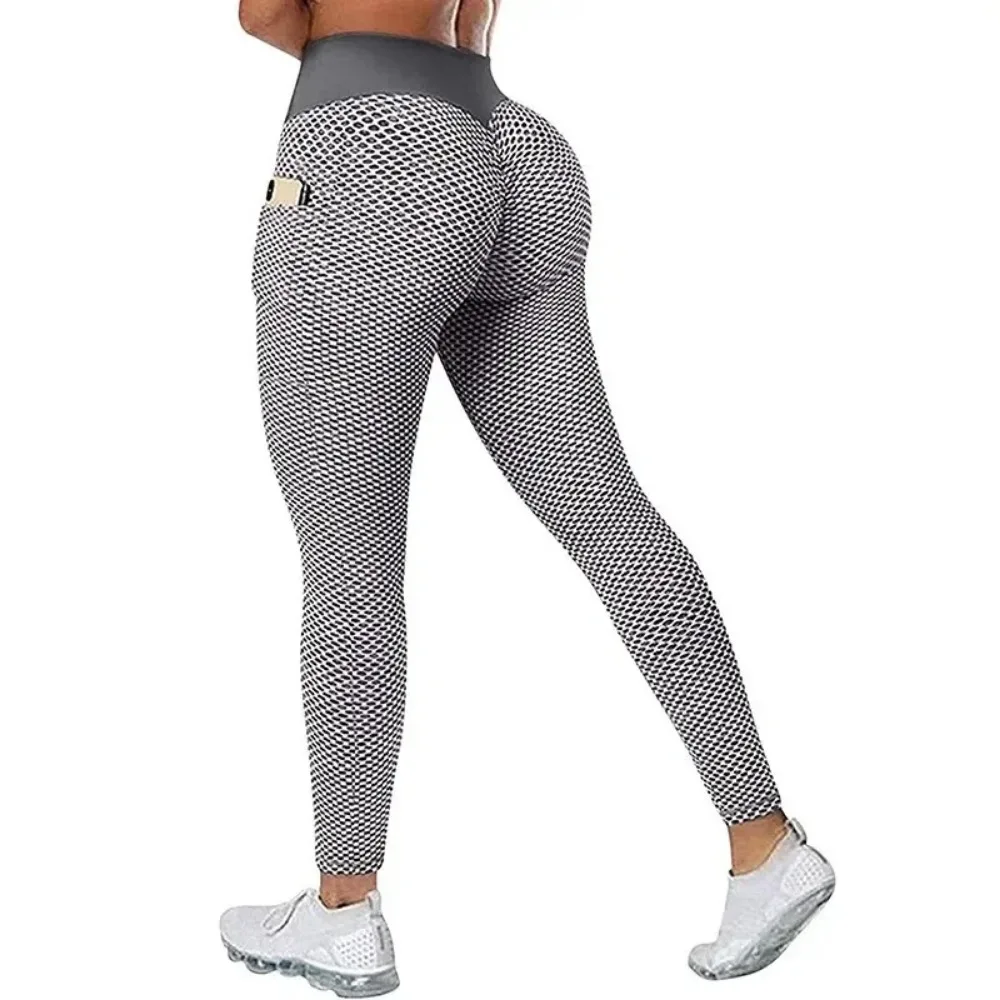 S-3XL feminino casual cintura alta bolso esportes leggings calças de fitness scrunch butt treino collants push up yoga ginásio leggins