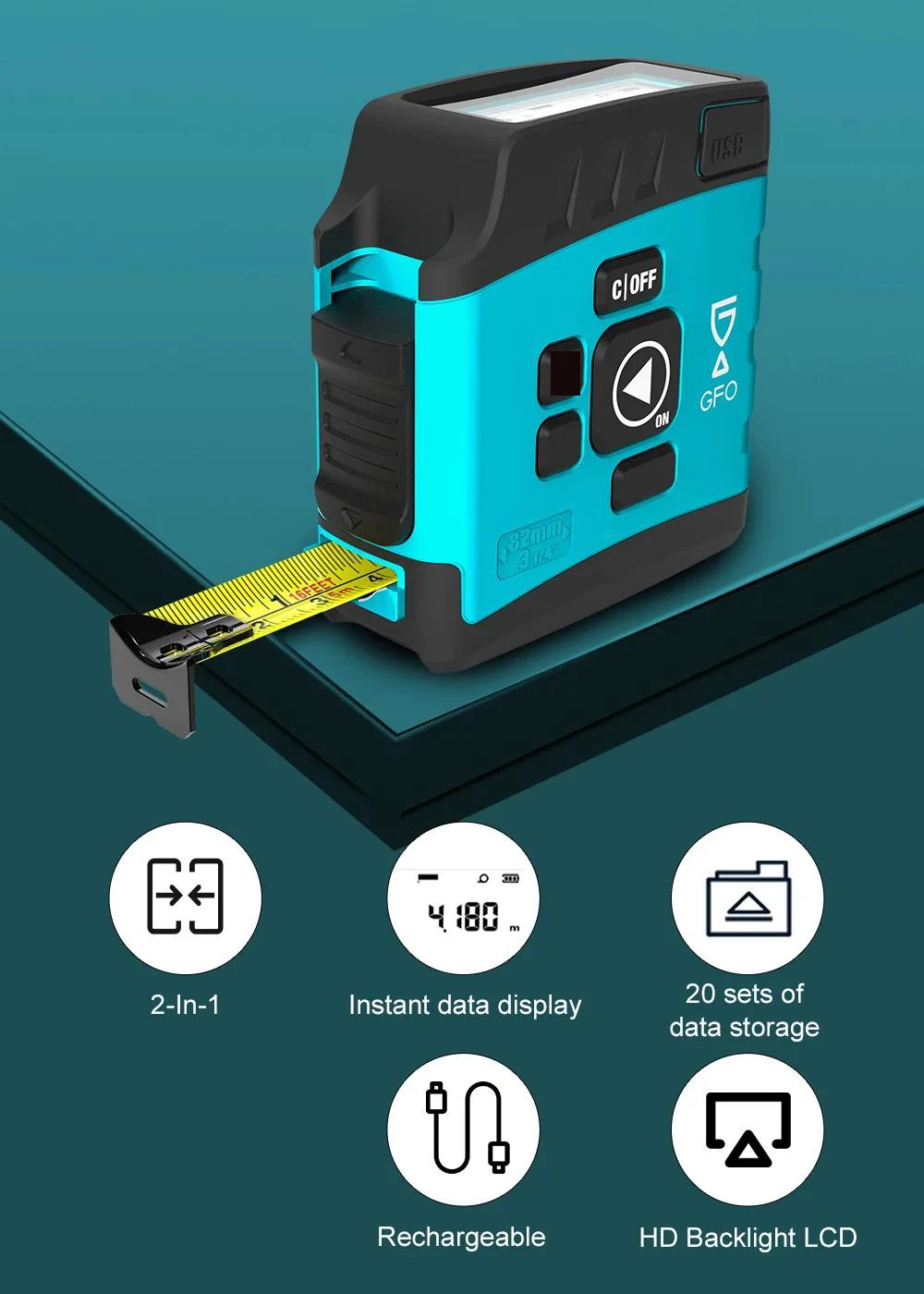 MiLESEEY 2-in-1 Digital Reading Tape measure DT20 5m Measuring Tape Rechargeable рулетка Metro Fita Metrica Digital