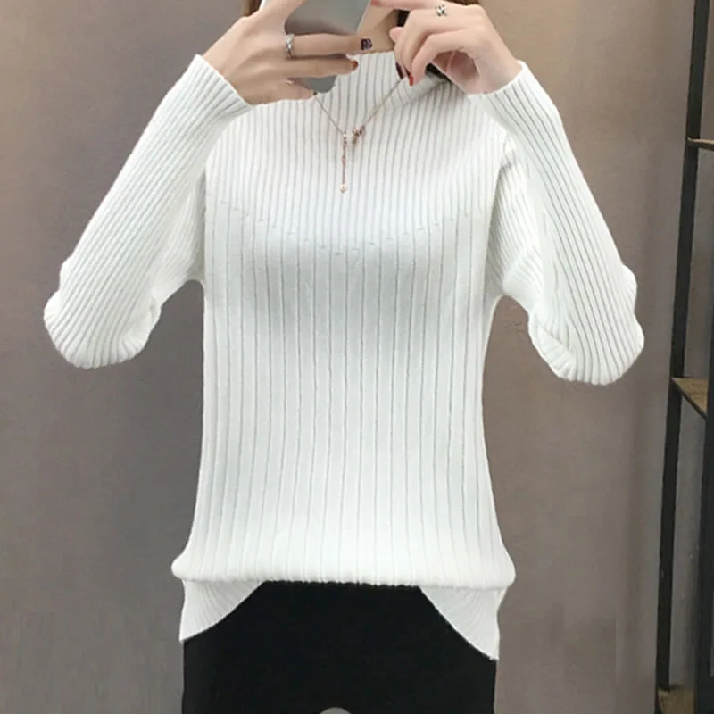 

Новый трикотаж с длинными рукавами, вязаный свитер, женские пуловеры, тонкий вязаный свитер с воротником-стойкой, пуловер, женские топы Sueter Feminino Q2316