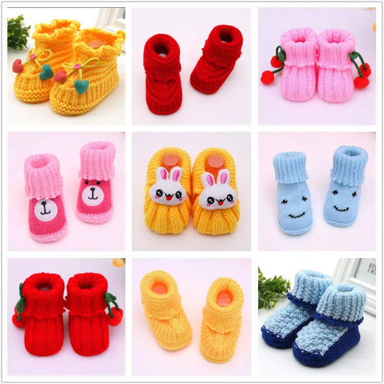 1 Pair Crochet Shoes for Newborn Knitting Shoe for Baby Cotton Shoes Thick Shoes Yarn Handmade Cartoon Shoes Newborn Knitted