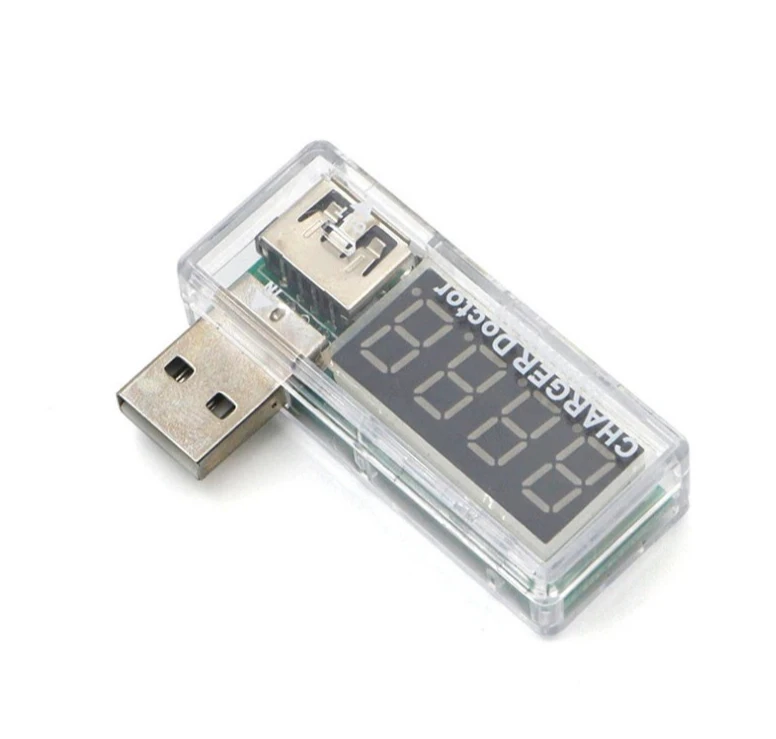 شاحن USB صغير الفولتميتر مقياس التيار الكهربائي الرقمي الشفاف USB قوة البنك شحن جهاز اختبار التيار والجهد