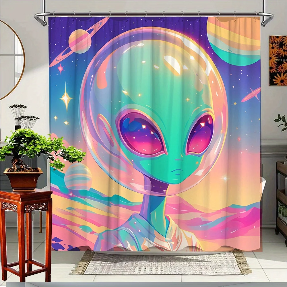 

1 шт. красочная занавеска для душа «Чужой космос» — яркий космический дизайн с планетами и звездами, прочная полиэфирная ткань, 70,8x70,8 дюймов