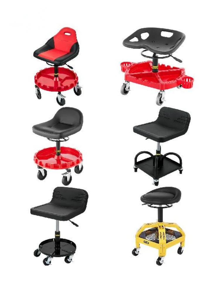 Rolling Garage Stool Car Detailing Stool Adjustable Height Mechanic Seat With Tool Tray Workshop Auto Repair Shop Stool