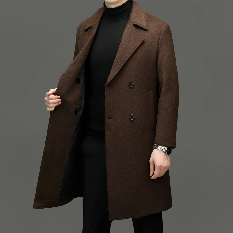 Effortless Men Double Breasted Wool Overcoat Black Gray Coffee Colour Cashmere Coat Winter Autumn Classical Mens Wear Timeless