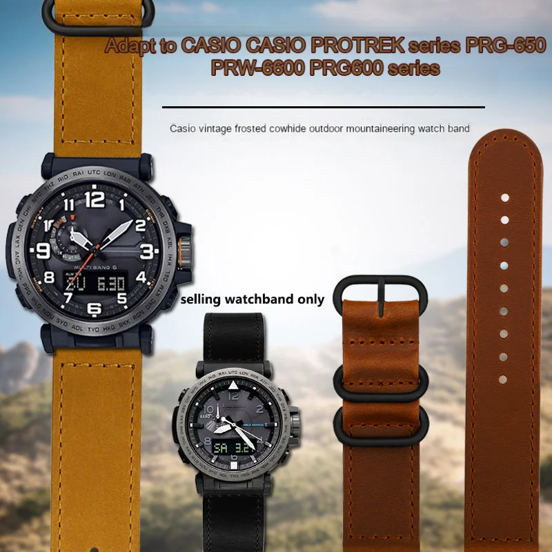 24mm men's watch strap suitable for Casio Mountain Watch PRG-600/650Y PRW-6600Y/YB series modified leather watch strap