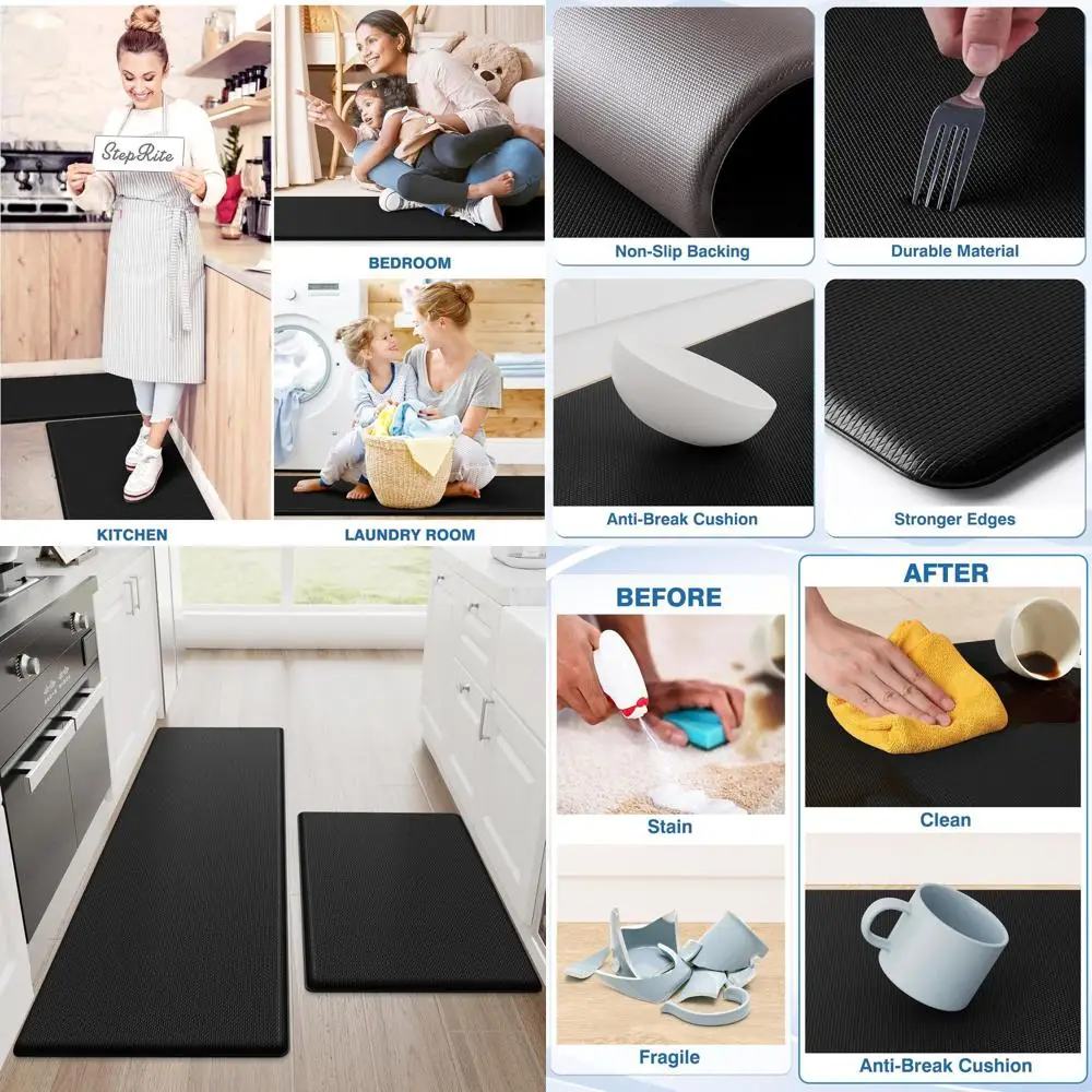 

Мягкие кухонные коврики против усталости, нескользящие напольные коврики, набор водонепроницаемых ковриков, 20x32 и 20x48, толстые черные