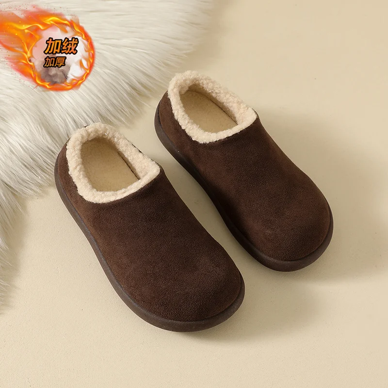 حذاء جديد بكعب مسطح من القطيفة بمقدمة مستديرة لخريف جديد للزوجين حذاء قطني مقاوم للرياح ودافئ لفصل الشتاء حذاء منزلي قطيفة غير رسمي