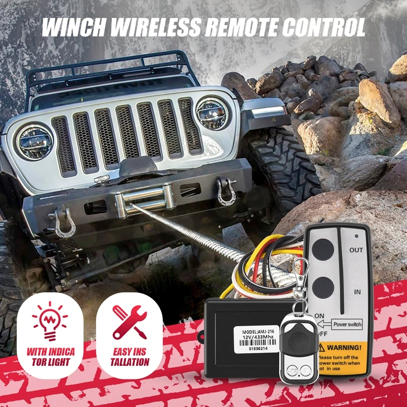 12V 12Volt 50Ft Winch Wireless Remote Control Set For Truck Jeep ATV Warn Ramsey