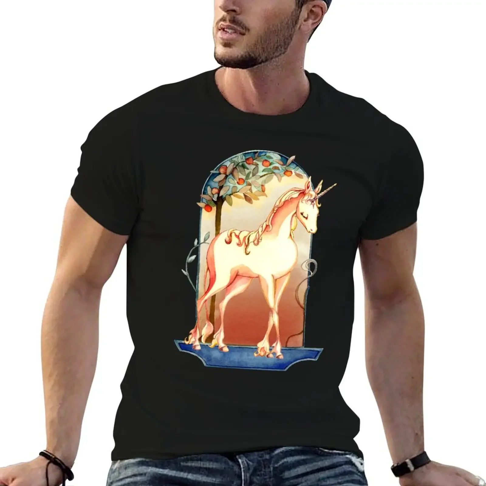 The Last Unicorn Under A Sunlit Tree T-Shirt cotton man t-shirts custom t-shirts shirts men graphic