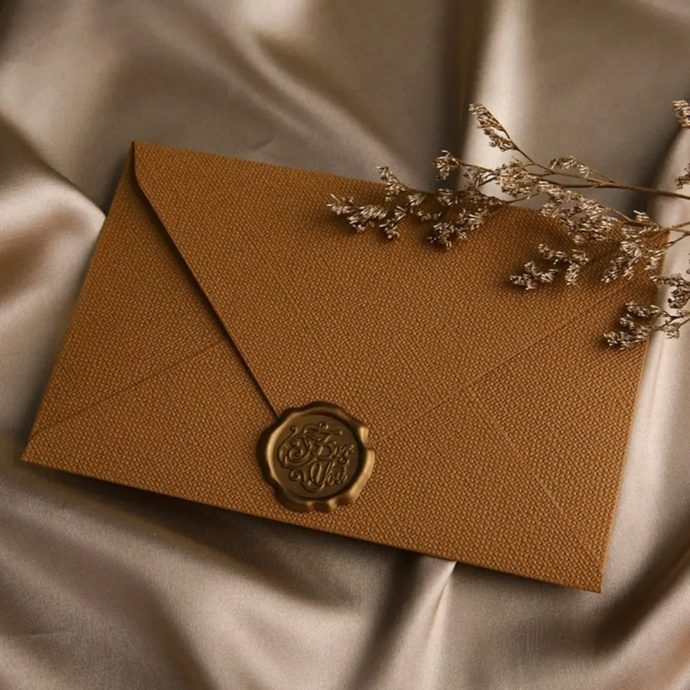 10Pcs Linen Texture Retro Envelope Invitation Card Simple Greeting Card with Sealing Wax Sticker Romantic