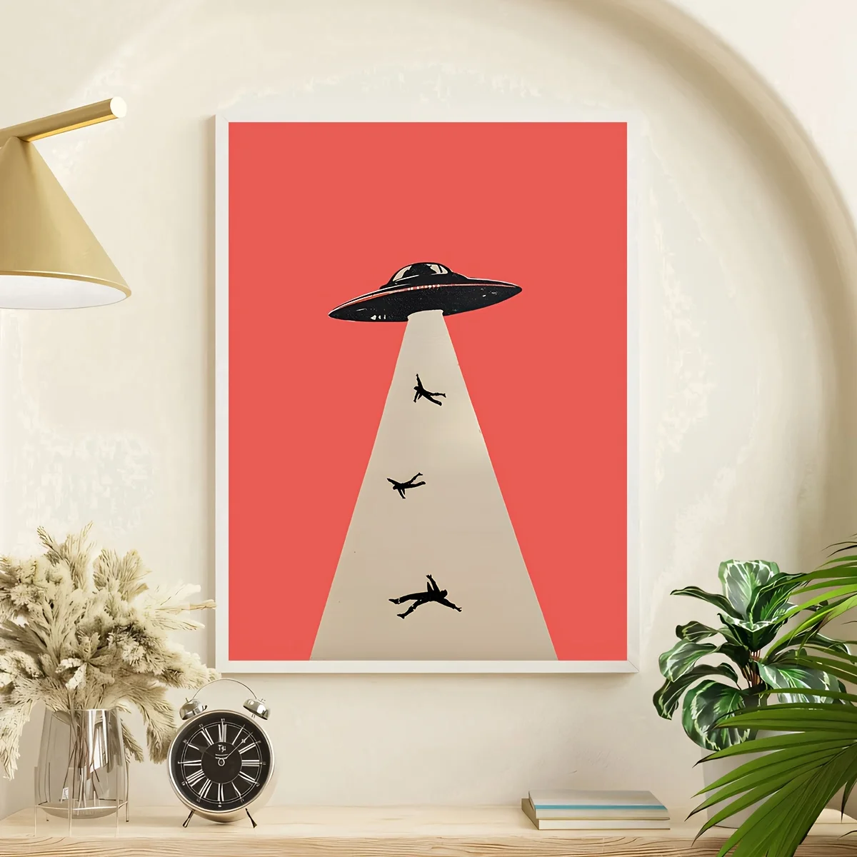 2D Flat, 1pc Frameless Alien Abduction Poster, UFO Retro Futurism Canvas Painting, Creative Wall Art, Birthday Present, Livin