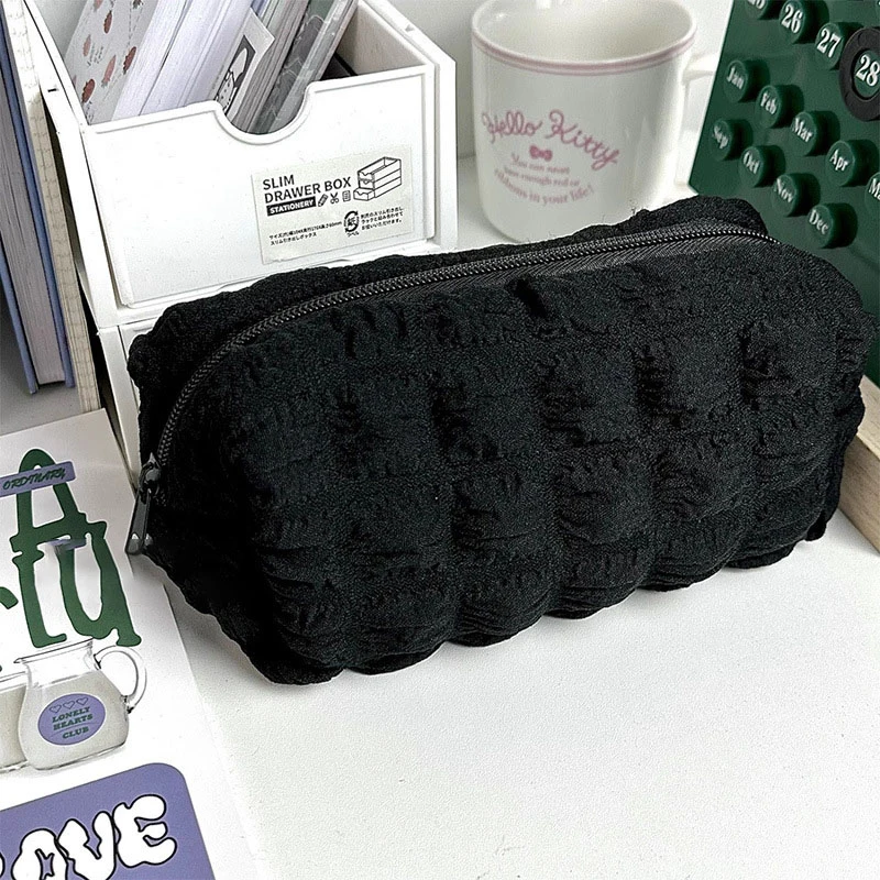 #1PC Cosmetic Bag Solid Color Pencil Case Creative Pillow Bag Large Capacity Bag For Girls School Supplies Stationery Box