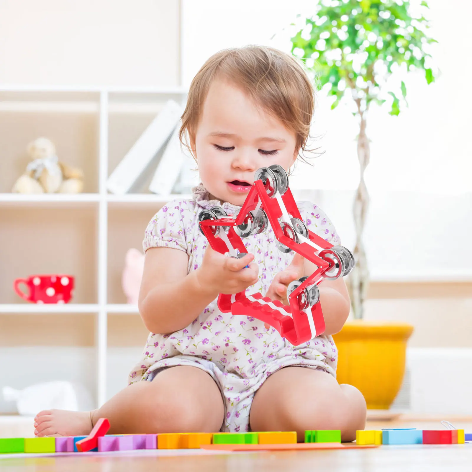

2pcs Hand Bell Plastic Metal Smooth Durable Kids Toddler Five-pointed Auditory Visual Fun Baby Gift
